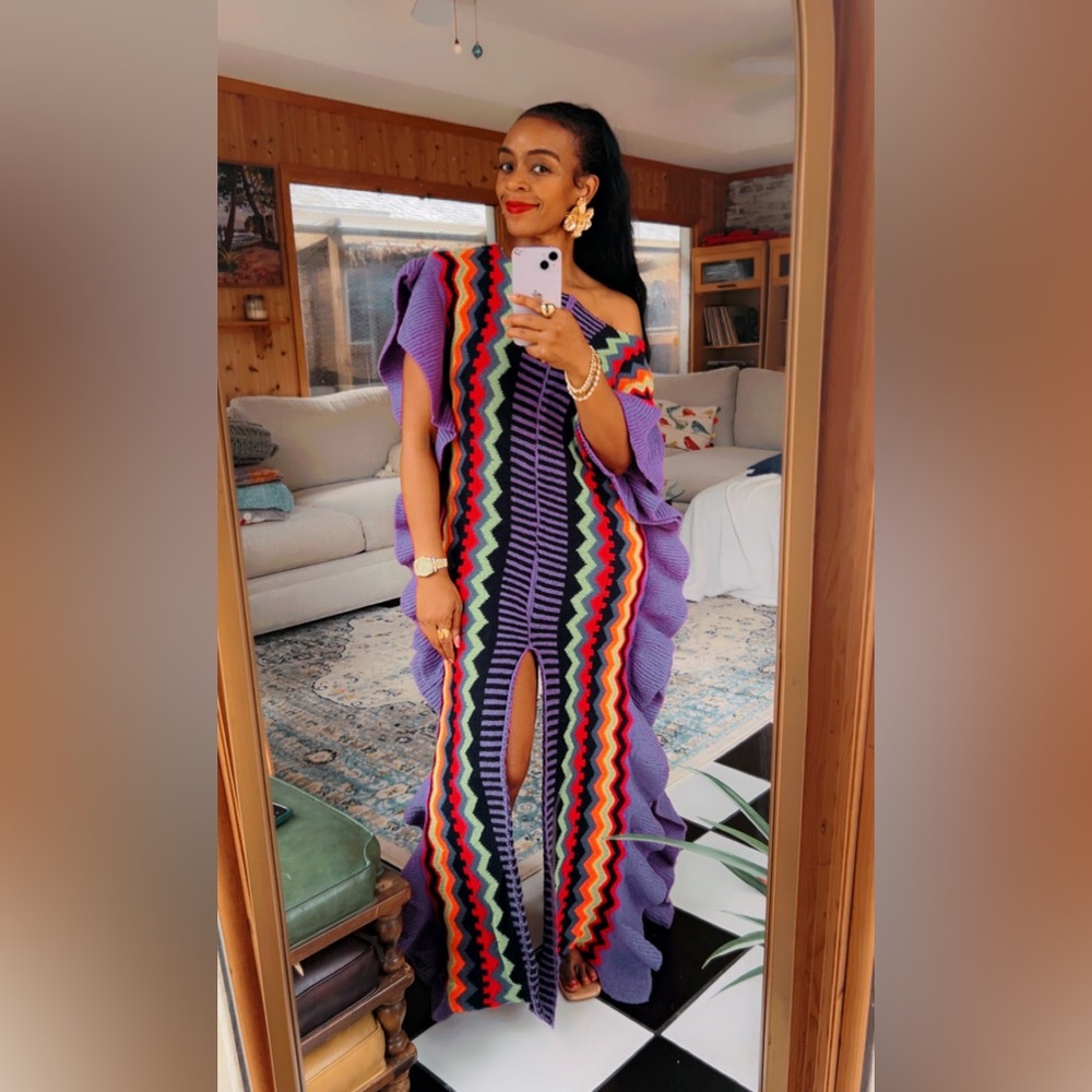Purple Multicolor Zigzag Knit Dress - Women